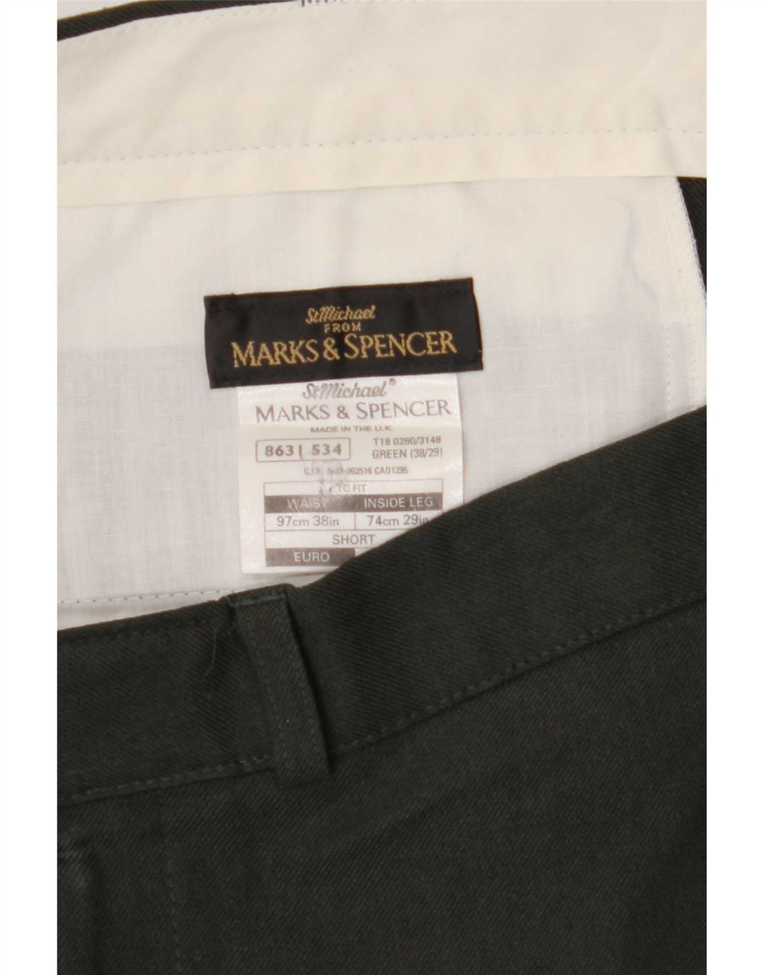 Marks & Spencer Straight Chino-bukser til mænd W38 L29 Grøn polyester