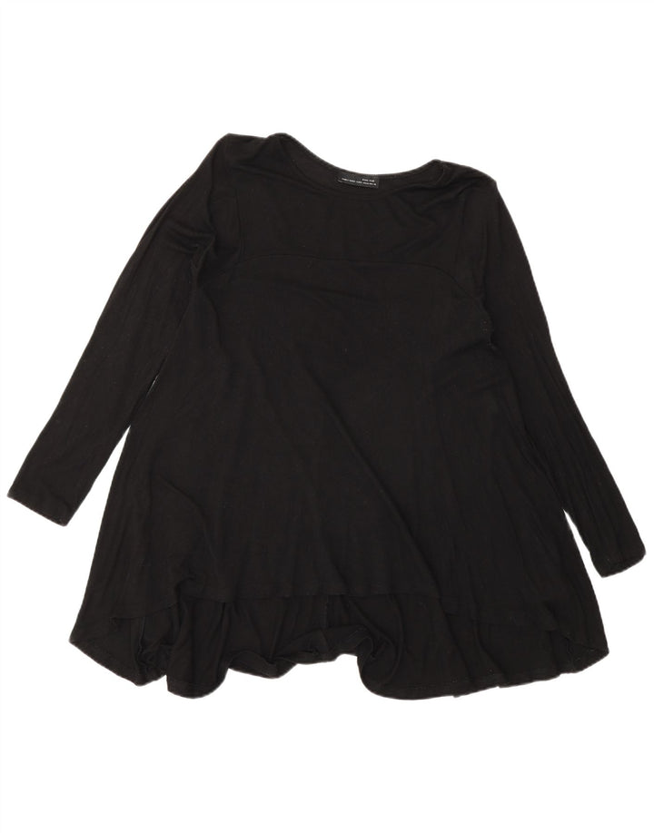 Zara Dame Langærmet Tunika Top UK 14 Medium Sort Viscose