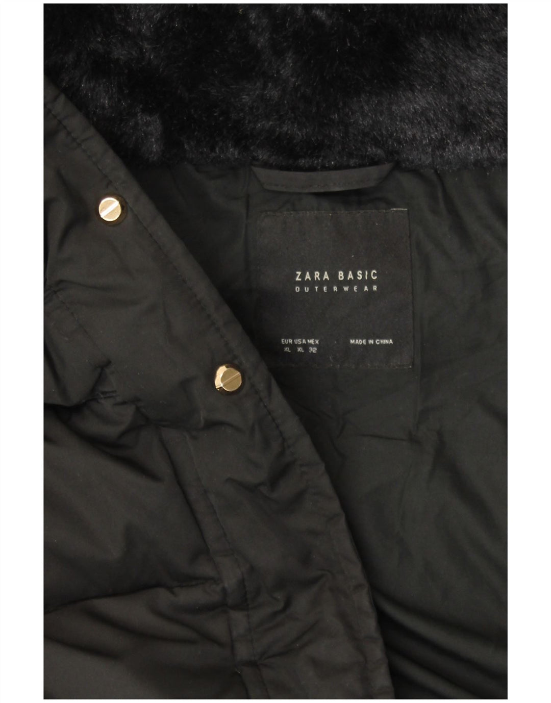 ZARA Polstret frakke med hætte til kvinder UK 18 XL Sort