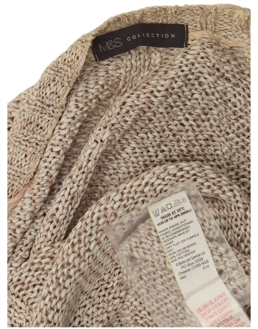 Marks & Spencer Dame 3/4 ærmet åben cardigan sweater UK 8 Small Beige