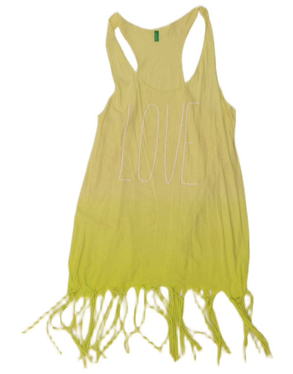 BENETTON Dame Grafisk Tunika Top UK 8 Small Yellow Colourblock Beach