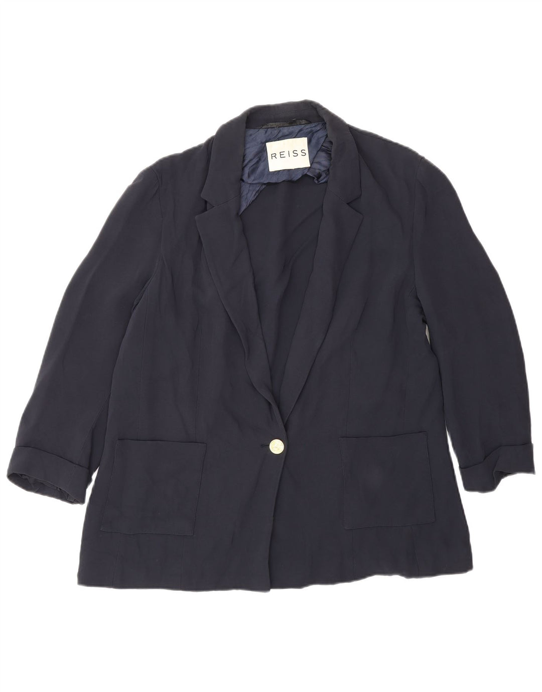 Reiss Dame 3/4 ærmer 1 knap Blazer Jacket UK 16 Large Navy Blue