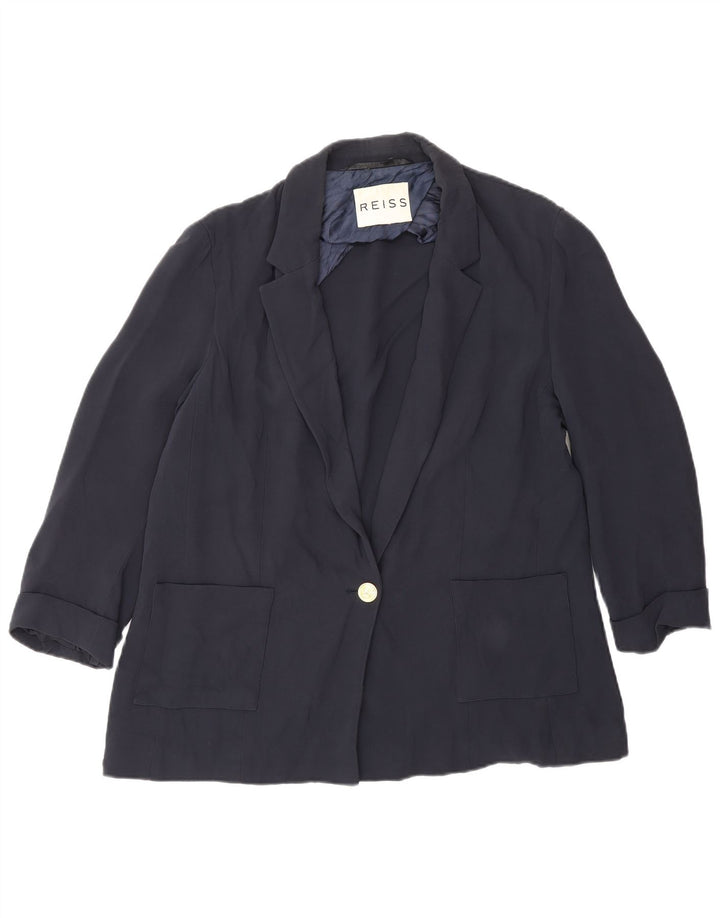 Reiss Dame 3/4 ærmer 1 knap Blazer Jacket UK 16 Large Navy Blue