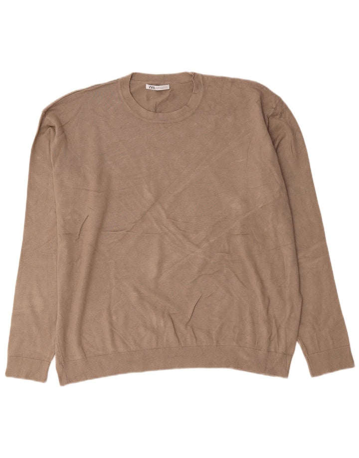 Zara Herre sweater med rund hals XL Grå viskose