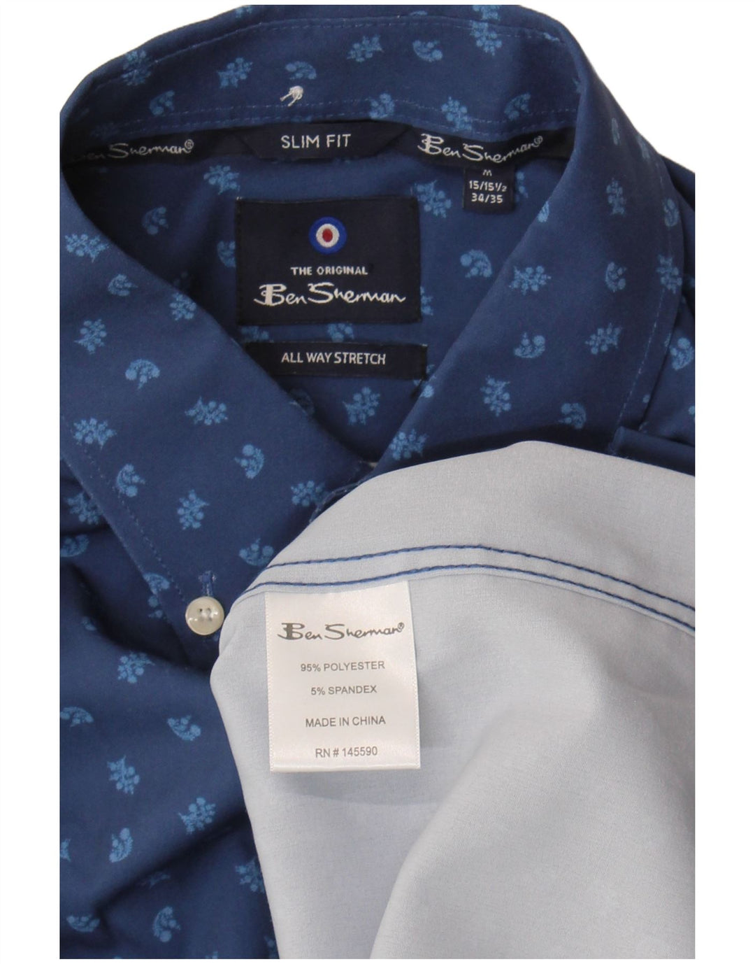Ben Sherman Herre Slim Fit skjorte Størrelse 15 1/2 Medium Blue Floral Polyester