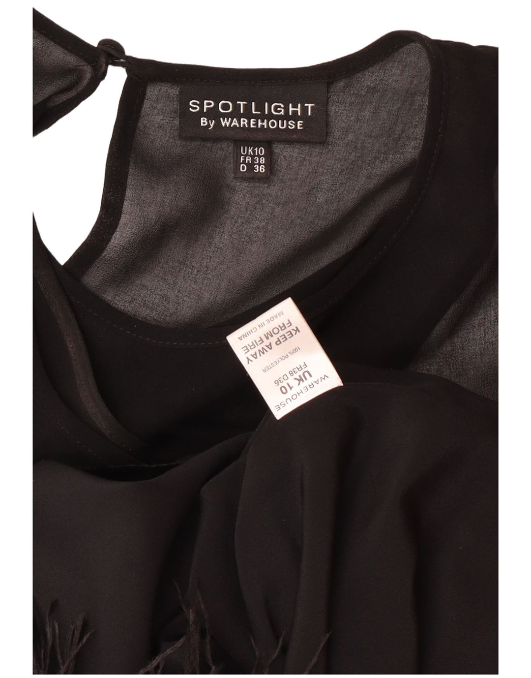 Warehouse Dame Ærmeløs Charleston Kjole UK 10 Small Black Polyester