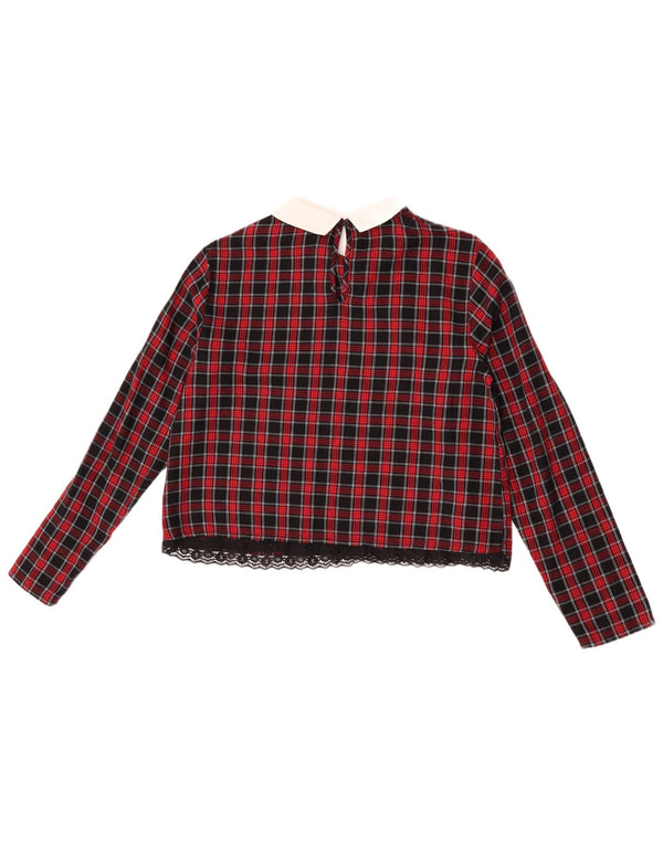 Benetton piger langærmet skjortebluse 11-12 år 2XL rød ternet bomuld