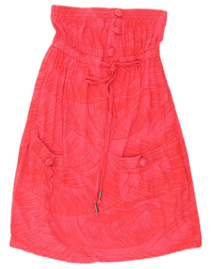 Fishbone Dame Stropløs Kjole UK 12 Medium Pink Floral Bomuld