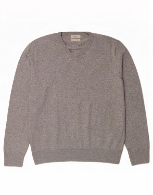 Marks & Spencer Dame V-hals sweater UK 18 XL Grå Flecked Bomuld