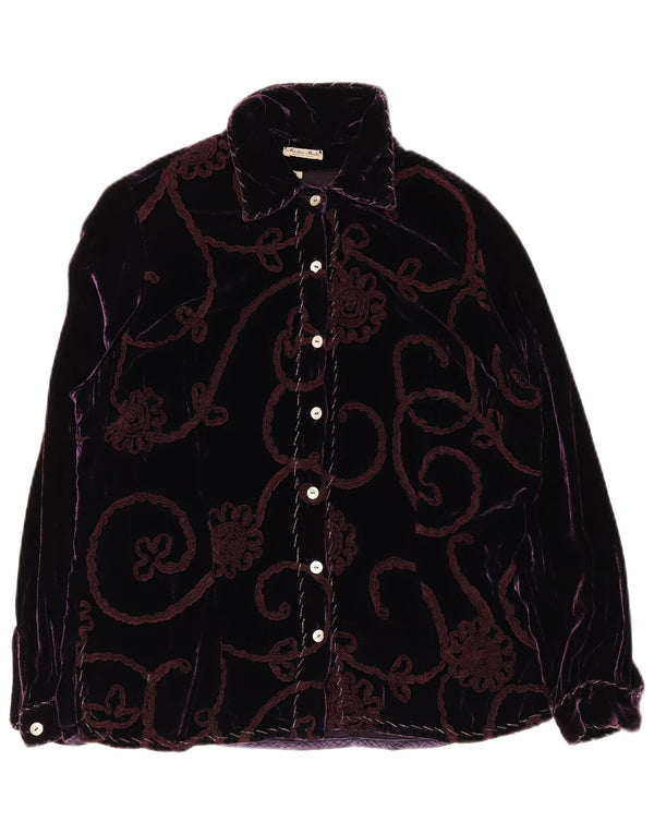 Mastro Moda Womens Velvet Shirt Bluse UK 16 Large Purple Floral Silk