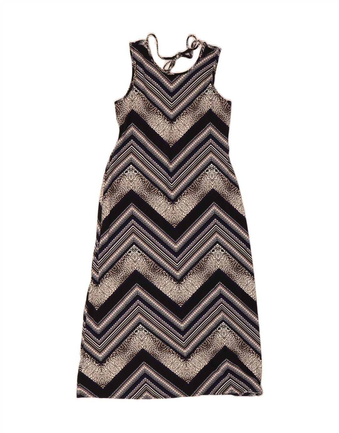 WALLIS Womens Sleeveless A-Line Dress UK 14 Medium  Black Chevron Viscose Vintage Wallis and Second-Hand Wallis from Messina Hembry 