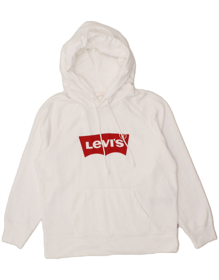 LEVI'S Womens Graphic Hoodie Jumper UK 14 Medium White Cotton Vintage Levi's and Second-Hand Levi's from Messina Hembry 