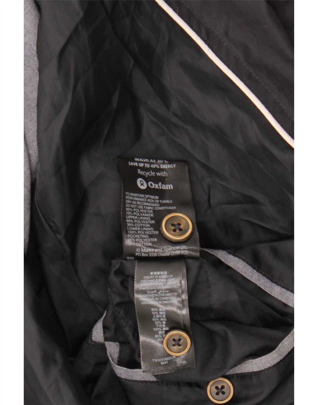 Marks & Spencer Herre Bomber Jacket UK 40 Large Navy Blue Polyester
