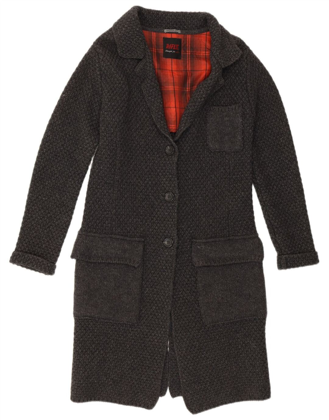 RIFLE Dame strik overfrakke UK 10 Small Grey Lammeuld
