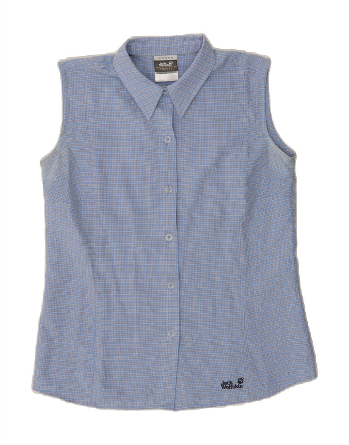 JACK WOLFSKIN Womens Sleeveless Shirt UK 10 Small Blue Check Polyester Vintage Jack Wolfskin and Second-Hand Jack Wolfskin from Messina Hembry 