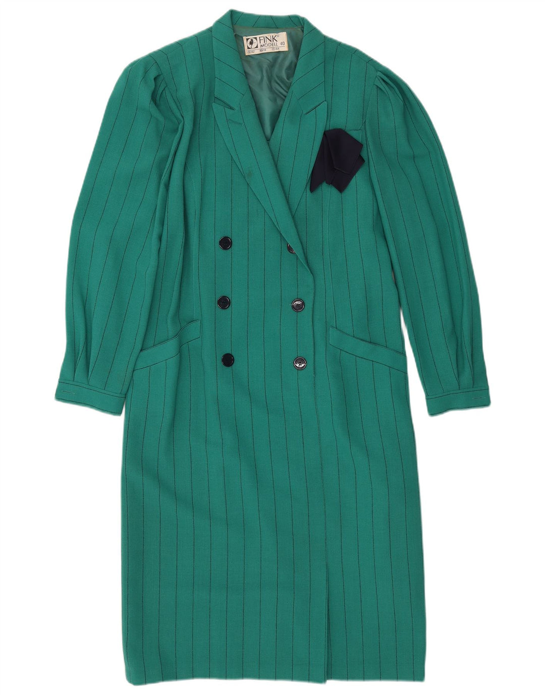 Fink Model Dame Double Breasted Shift Dress UK 14 Large Green Pinstripe