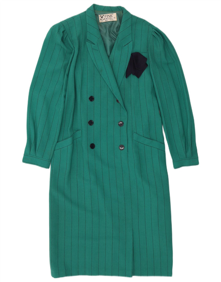 Fink Model Dame Double Breasted Shift Dress UK 14 Large Green Pinstripe