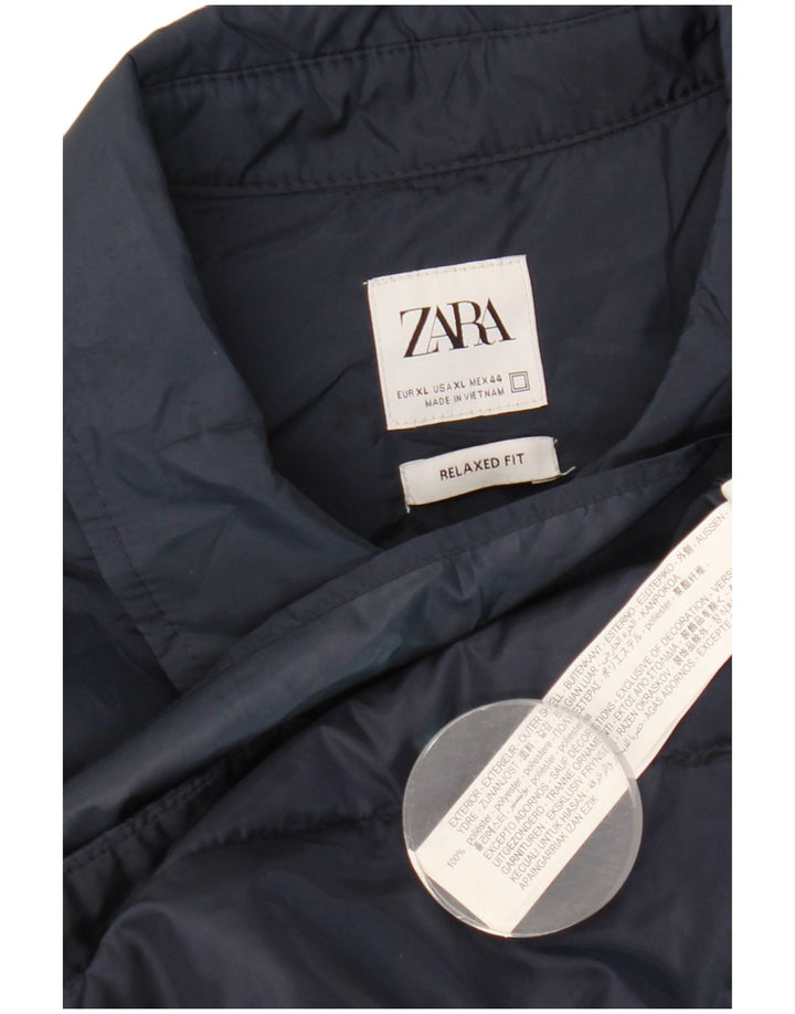 Zara Herre Windbreaker Jacket UK 42 XL Navy Blue Polyester