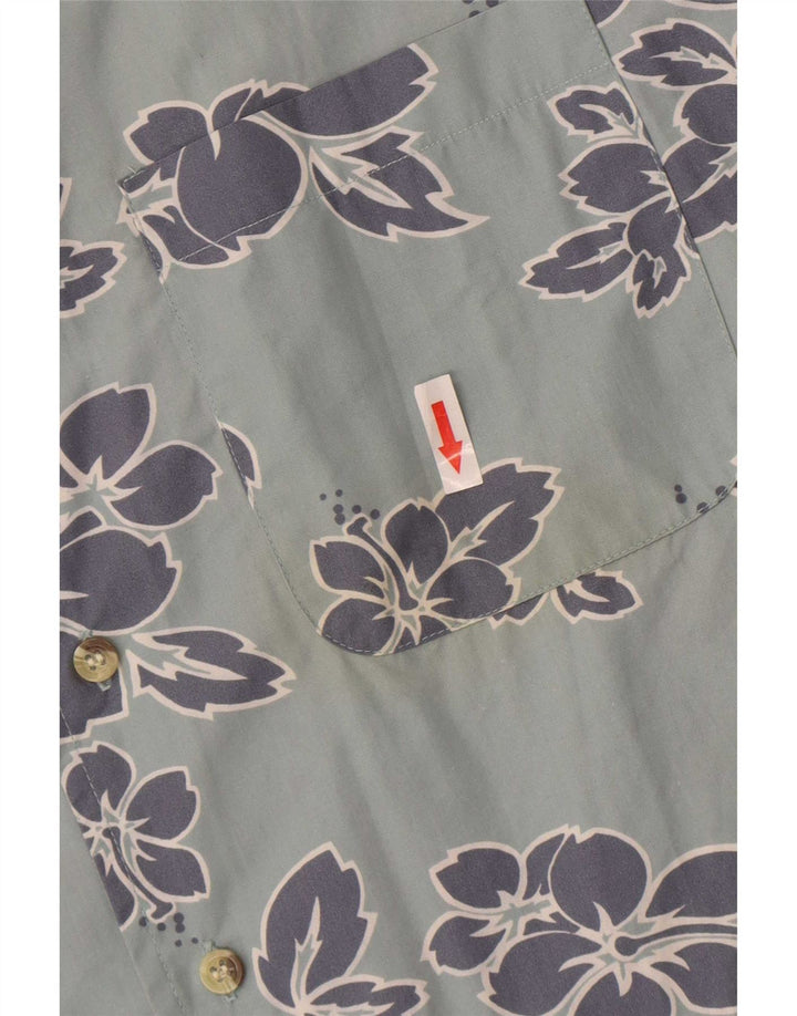 Vintage kortærmet herreskjorte Medium Blue Floral Bomuld