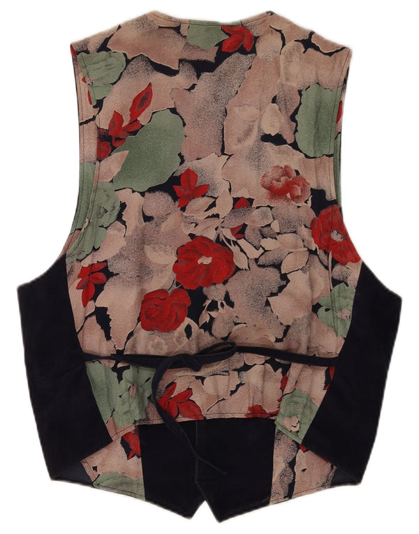 Vintage dame ruskind vest UK 14 Medium Navy Blue Floral