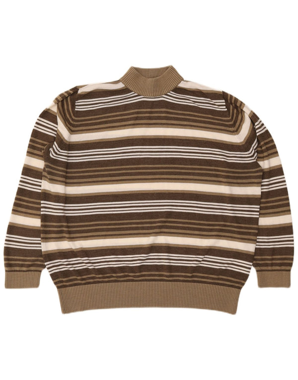 Vintage Dame Oversized Turtle Neck Jumper Sweater UK 20 2XL Brun Stribet