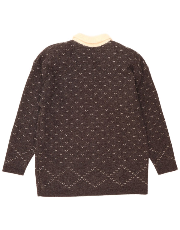 Cecilia Benetti Dame Polo Neck Jumper Sweater UK 14 Medium Grey Floral