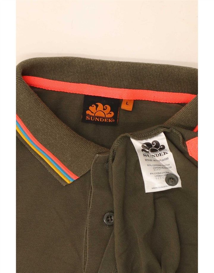 Sundek Herre Polo Shirt Stor Khaki Stribet Bomuld