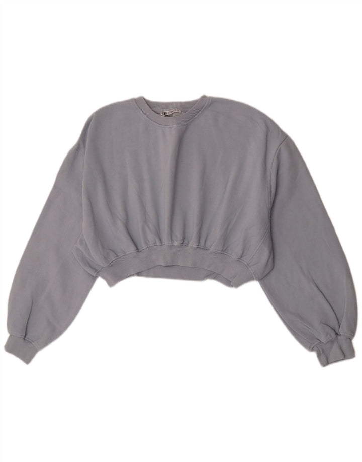 Zara Womens Crop Sweatshirt Jumper UK 14 Medium Grey Bomuld