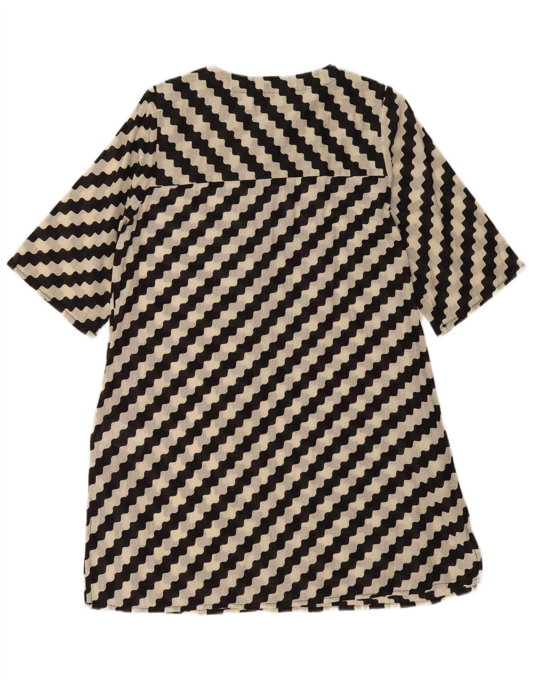 COMPANIA FANTASTICA Dame A-Line Kjole UK 14 Medium Sort Stribet Bomuld