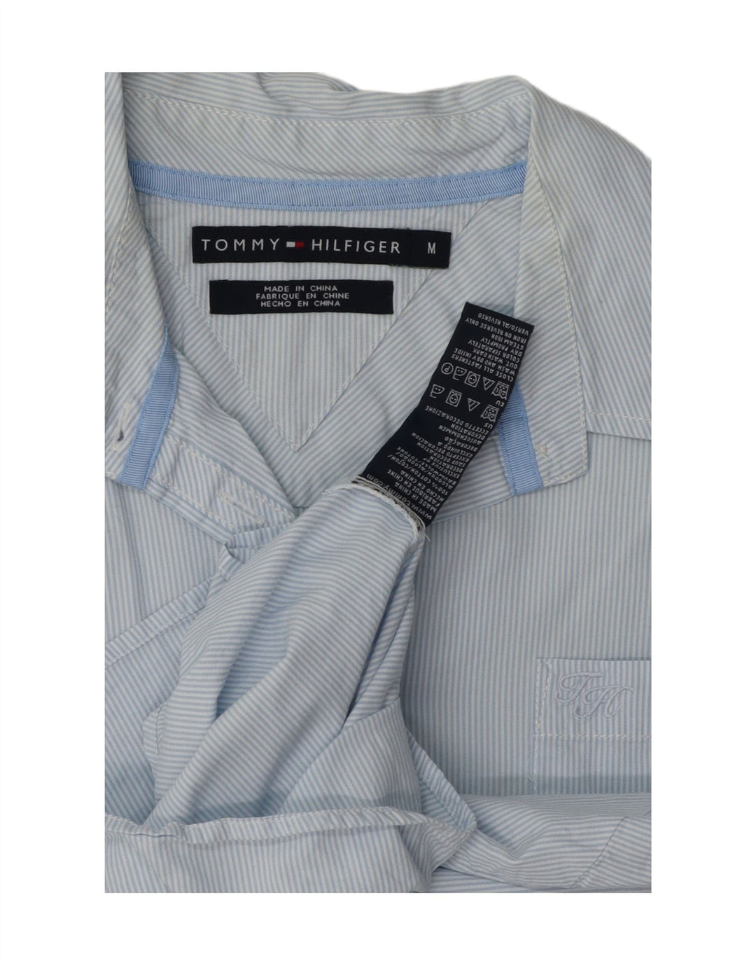 TOMMY HILFIGER Womens Shirt UK 14 Medium Blue Pinstripe Cotton