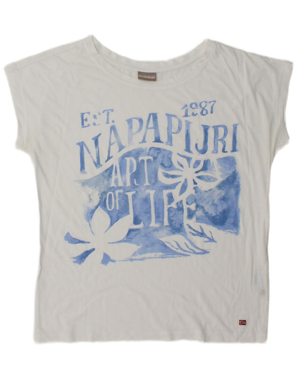 Napapijri Dame Grafisk T-Shirt Top UK 14 Medium White