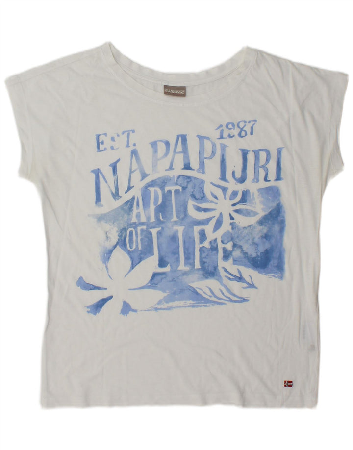 Napapijri Dame Grafisk T-Shirt Top UK 14 Medium White