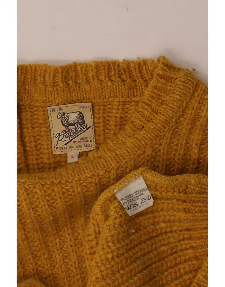 Replay Herre Crew Neck Jumper Sweater Stor gul lammeuld