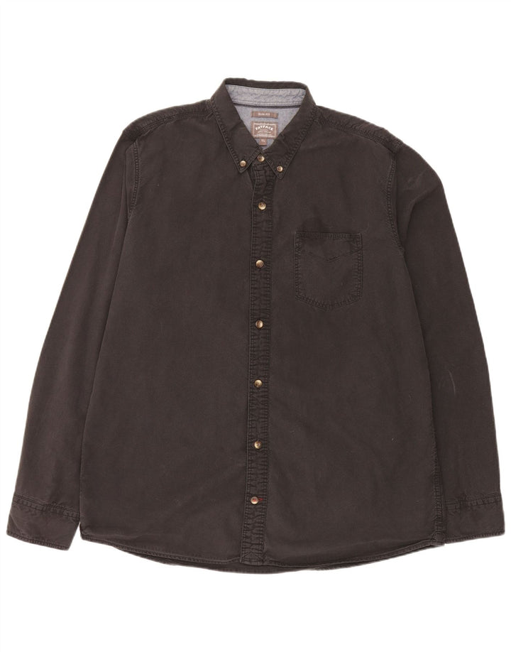 Fat Face Herre Slim Fit Shirt XL Sort Bomuld