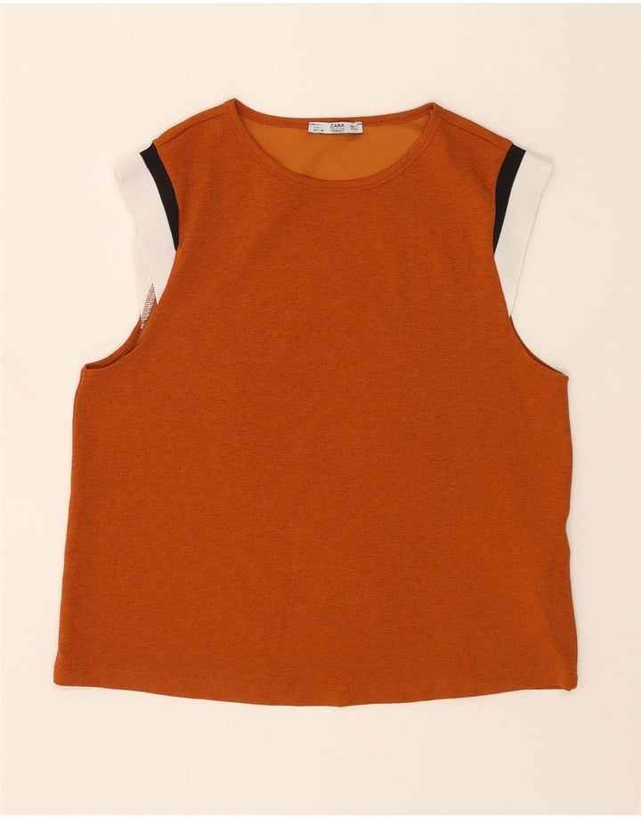 Zara Damebluse Top UK 14 Stor Brun Colourblock Polyester