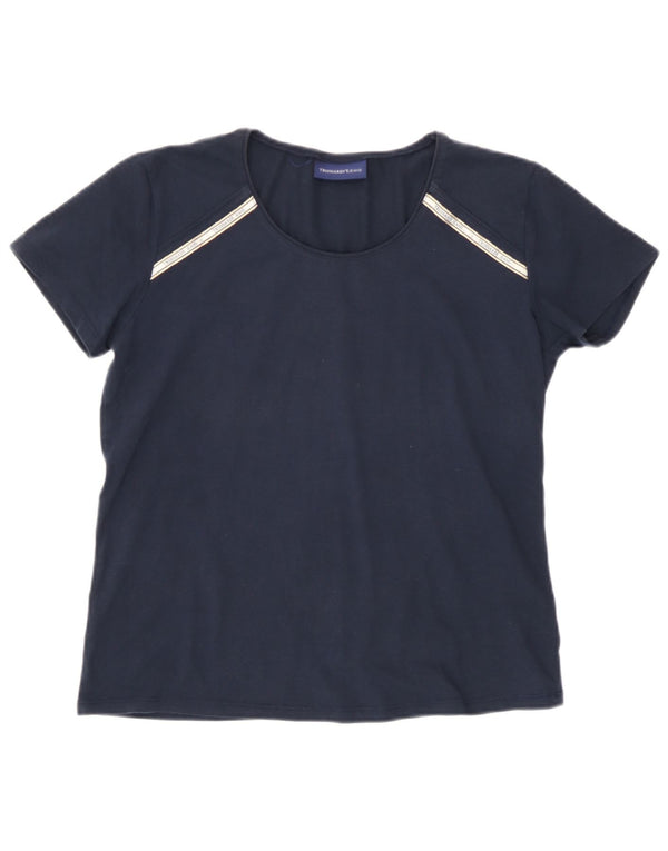 Trussardi Jeans Dame T-Shirt Top UK 18 XL Marineblå Colourblock Bomuld