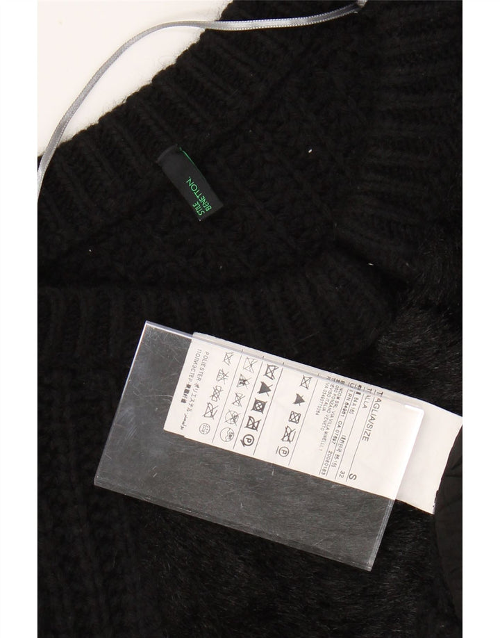 BENETTON Womens Crop Cardigan Sweater UK 10 Small Black Wool