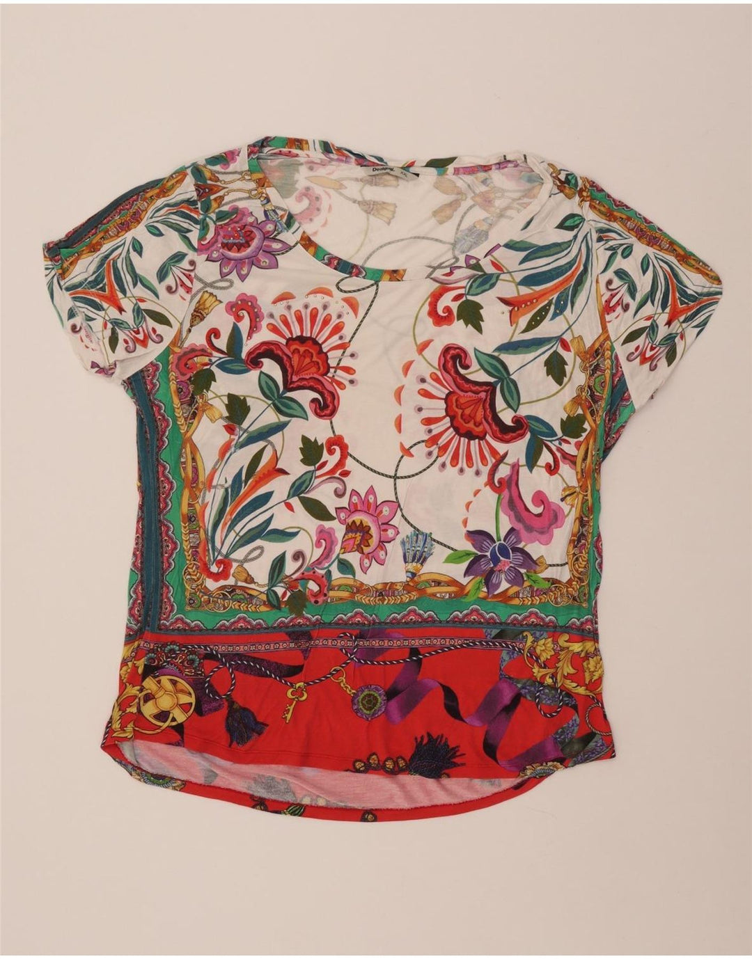 DESIGUAL Grafisk T-shirt top til kvinder UK 20 2XL flerfarvet blomsterviscose