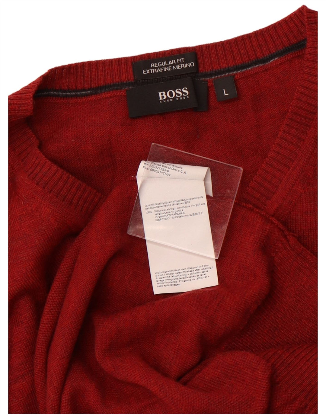 HUGO BOSS Herre Regular Fit V-hals trøje Sweater Large Red Virgin Wool