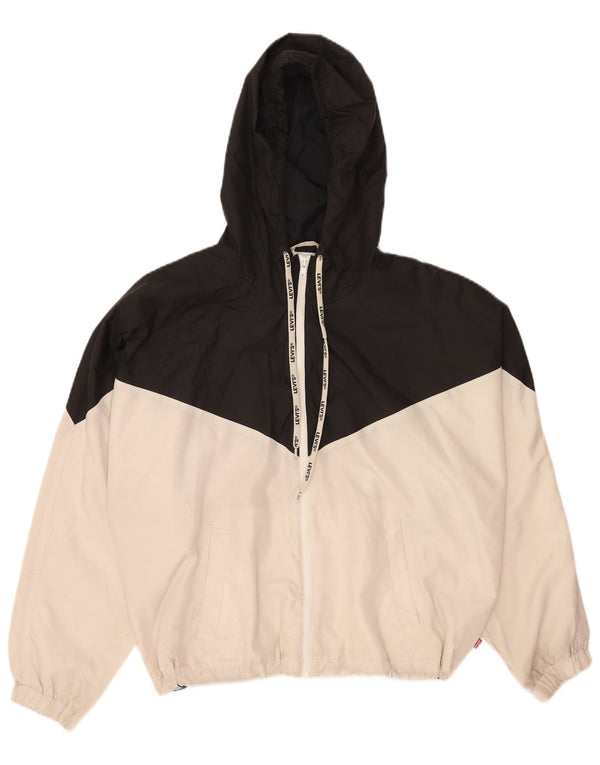 Levi's Womens Crop Hooded Tracksuit Top Jacket UK 18 XL Black Colourblock