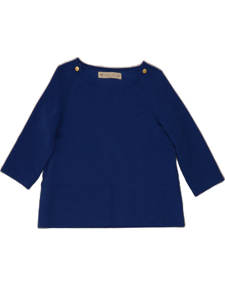 ZARA Womens Crop Top 3/4 Sleeve UK 10 Small Blue Polyester Vintage Zara and Second-Hand Zara from Messina Hembry 