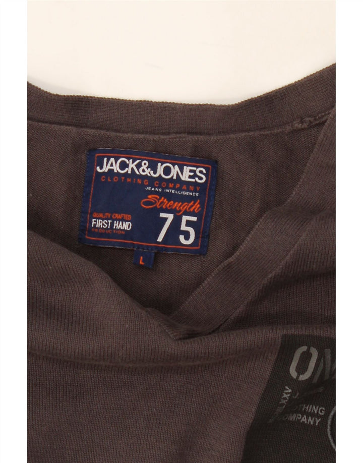 JACK & JONES Mens Graphic V-Neck Jumper Sweater Large Grey Colourblock Vintage Jack & Jones and Second-Hand Jack & Jones from Messina Hembry 