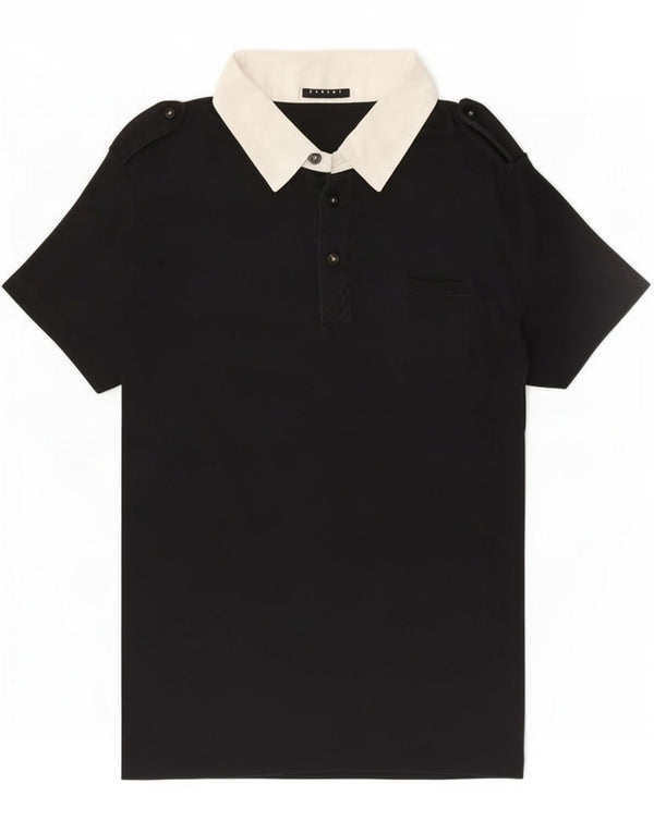 Sisley Herre Militær Polo Shirt Medium Sort Colourblock