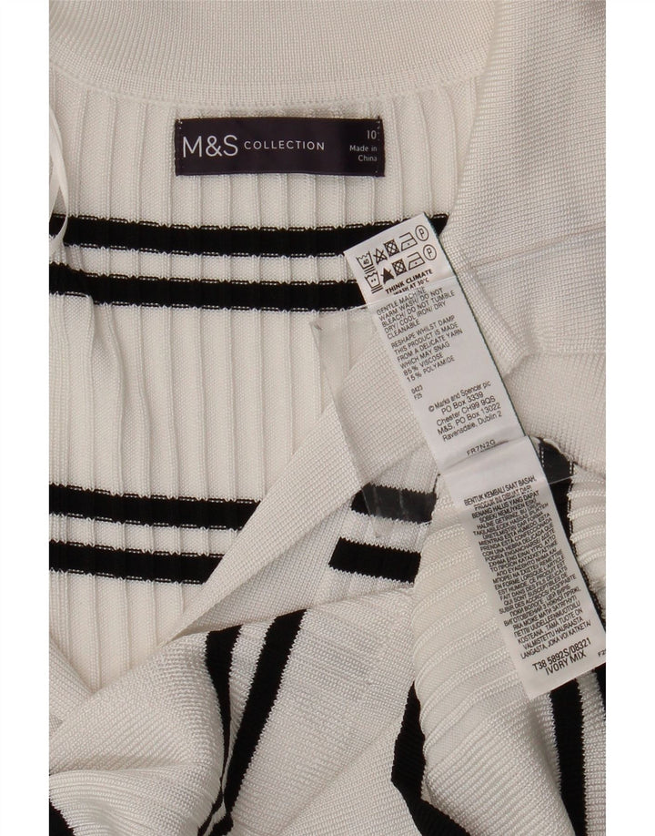 MARKS & SPENCER Womens Polo Neck Jumper Sweater UK 10 Small White Striped
