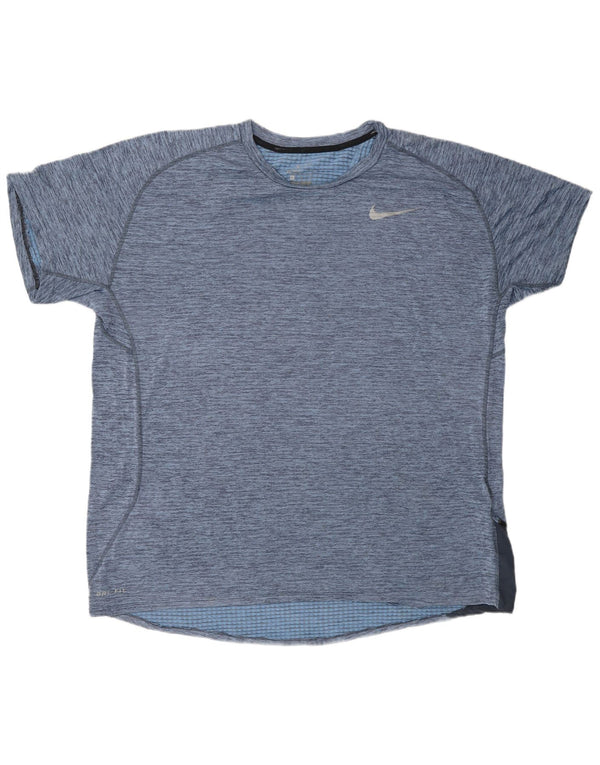 NIKE Dri Fit T-shirt top til mænd XL Blå Flecked Polyester