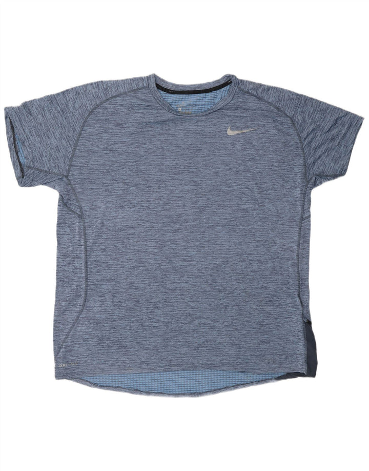 NIKE Dri Fit T-shirt top til mænd XL Blå Flecked Polyester