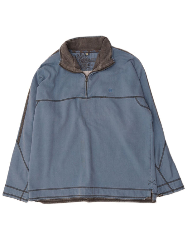 Fat Face Herre Zip Neck Sweatshirt Jumper XL Blå Bomuld