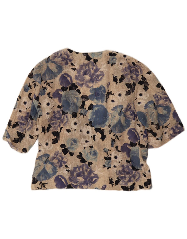 Vintage dame cardigantop med 1/2 ærmer IT 48 XL Beige blomstersilke