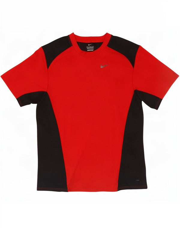 Nike Herre Dri Fit T-Shirt Top Stor Rød Colourblock Polyester