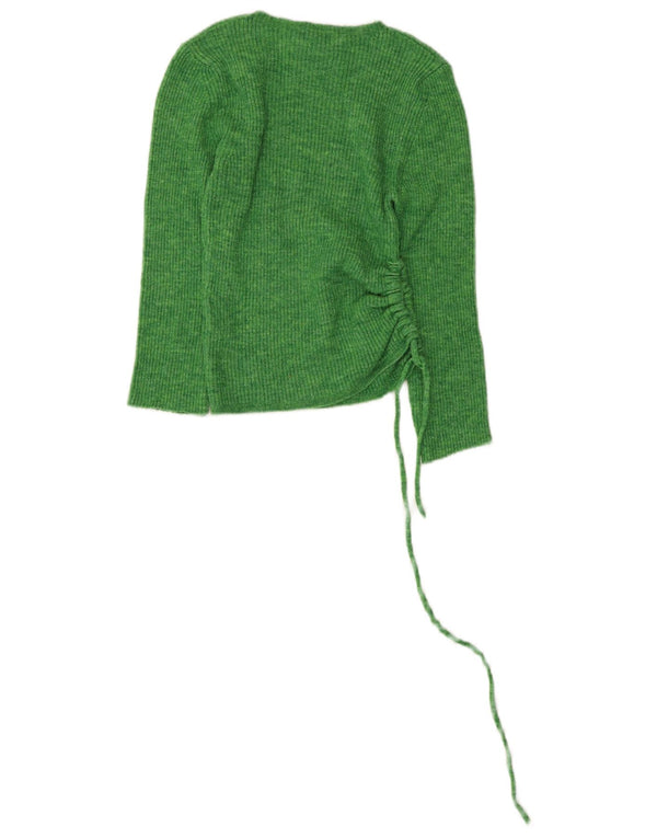 Zara Womens Crop Top 3/4 ærme UK 8 Lille grøn akryl